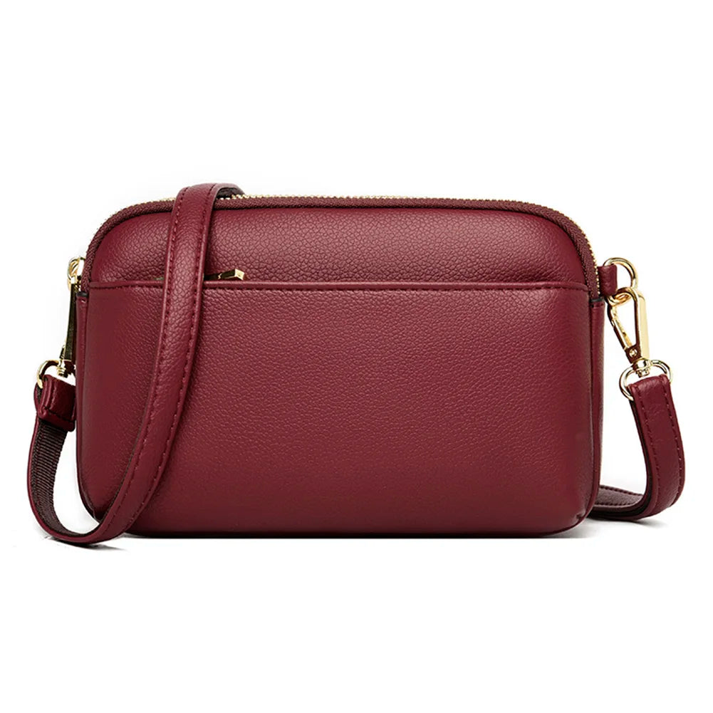 Women's Soft Leather Shoulder Bag Multi-Layer Crossbody Handbag
