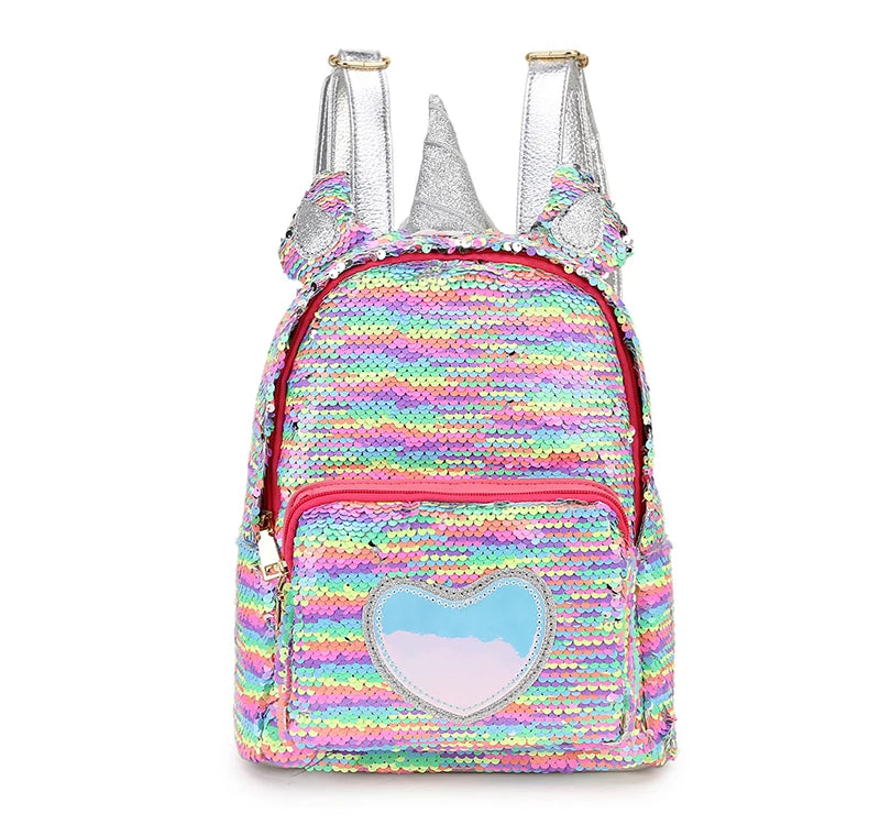 Sequined Silver Unicorn Backpack Zipper Travel Bag School Bag Mochila