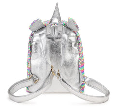 Sequined Silver Unicorn Backpack Zipper Travel Bag School Bag Mochila