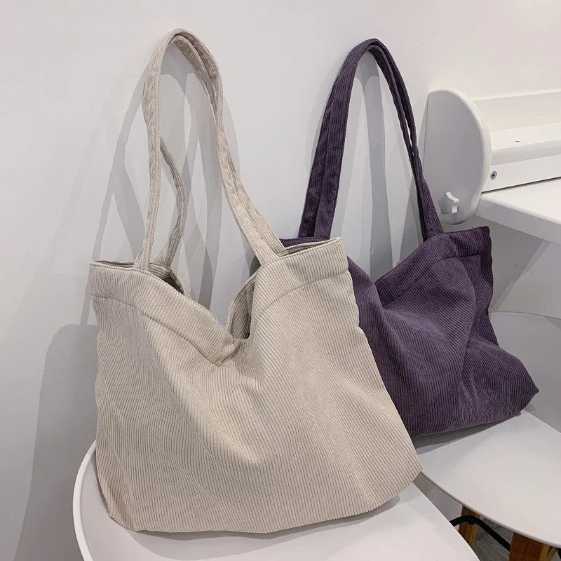 Women's Corduroy Underarm Shoulder Bag Large Capacity Tote