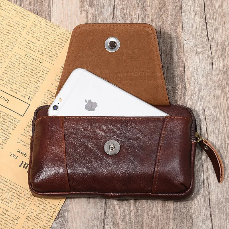 Cowhide Business Casual Magnetic Waist Bag for Man
