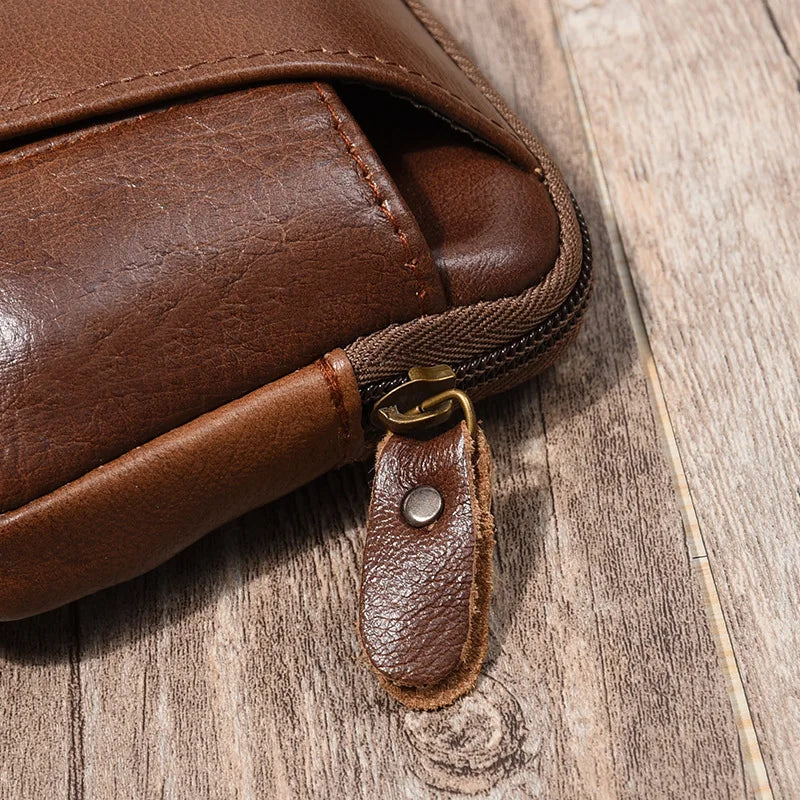 Cowhide Business Casual Magnetic Waist Bag for Man