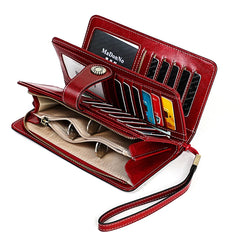 Cowhide RFID Wallet Women Oil Wax Female Purse Leather Clutch Vintage