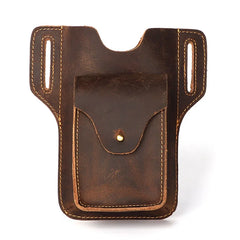 High Crazy Horse Leather Waist pack Phone Bag Belt Loop Hook Waist Pouch Brown