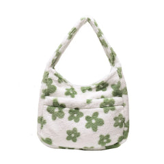 Women's Soft Plush Flower Handbag Large Capacity Winter Warm Totes