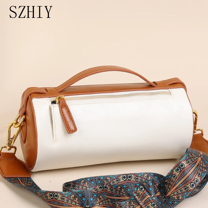 Oil Wax Leather Crossbody Purse Wide Strap Handbag for Women