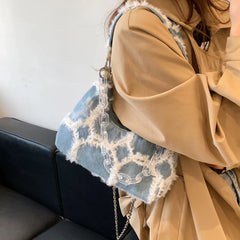 High Denim Bags Women Underarm Shoulder Bag Chain Messenger Bag