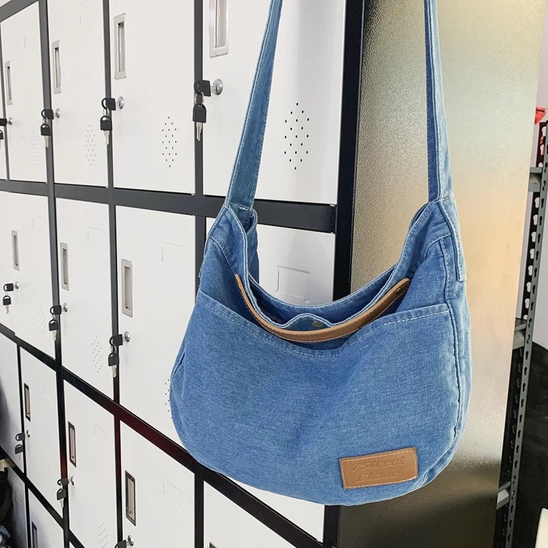 High Denim Shoulder Bag Large Messenger Bags Girls Cross Body Schoolbag