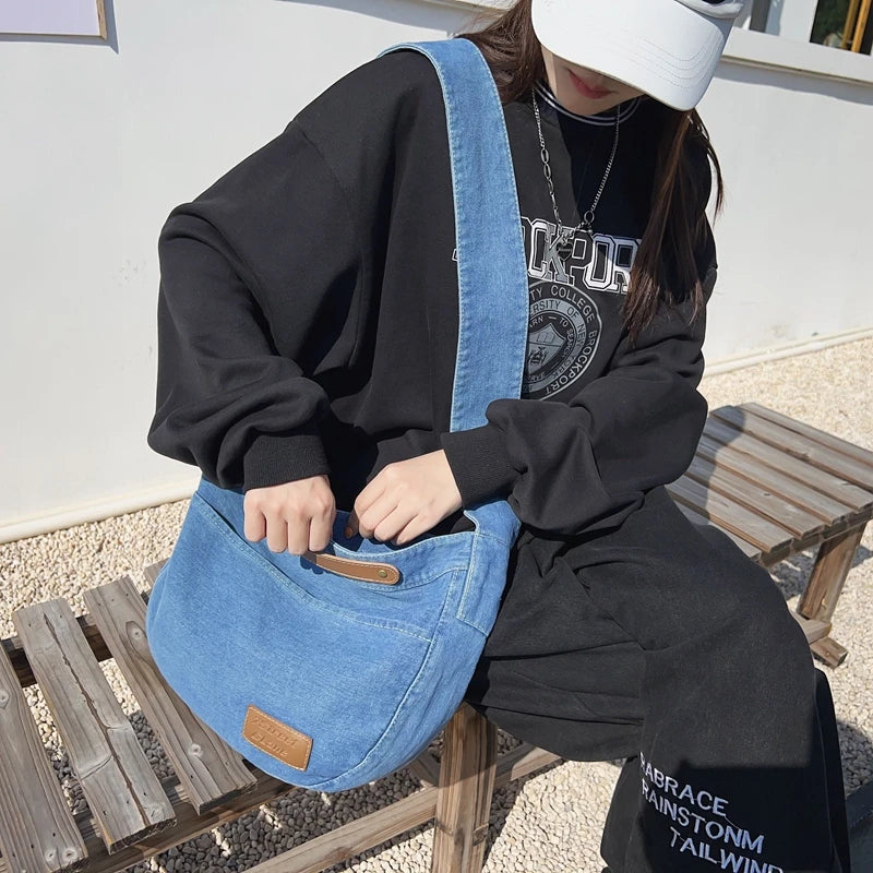 High Denim Shoulder Bag Large Messenger Bags Girls Cross Body Schoolbag