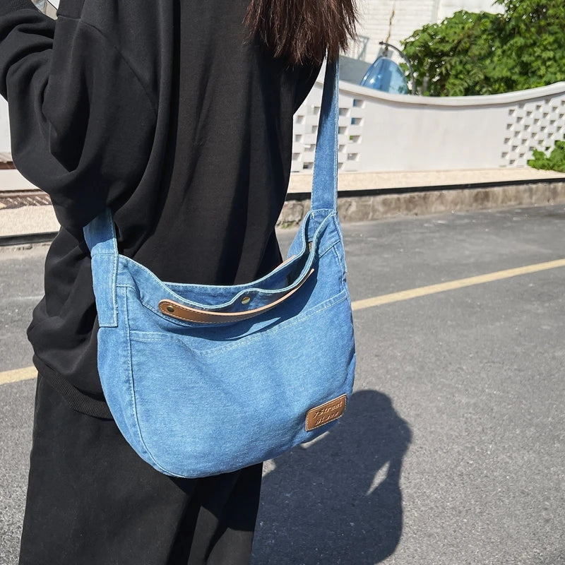 High Denim Shoulder Bag Large Messenger Bags Girls Cross Body Schoolbag