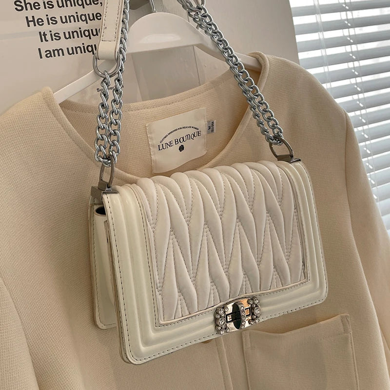High Embroidery Thread Chain Shoulder Bag Small Square Crossbody Purse