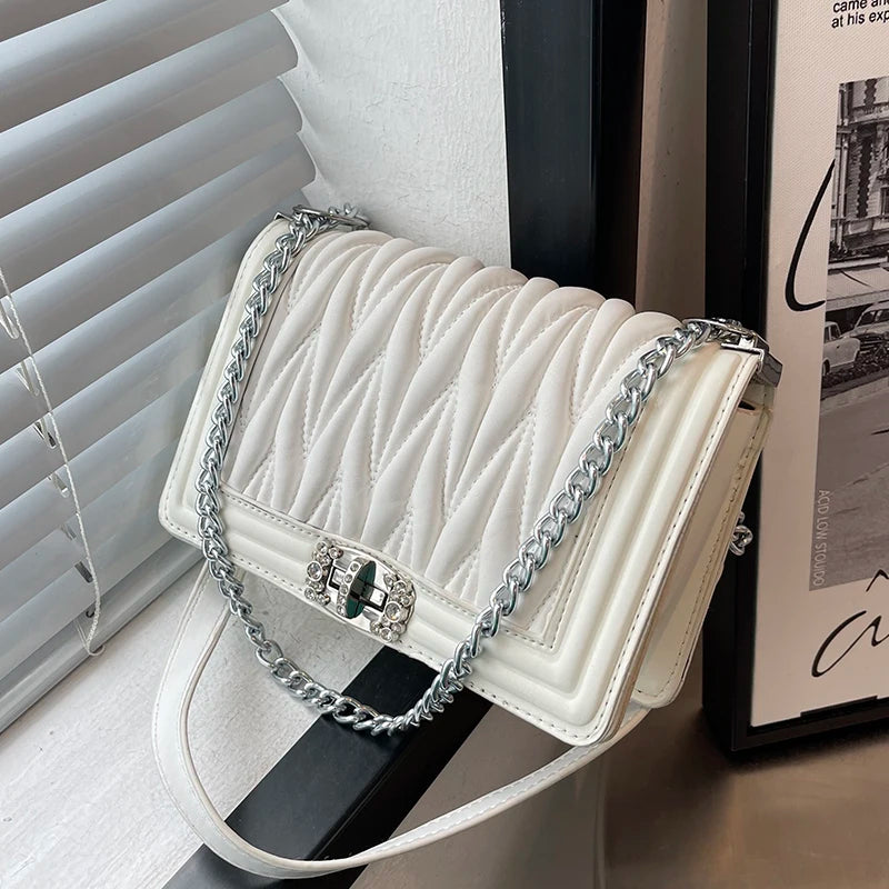 High Embroidery Thread Chain Shoulder Bag Small Square Crossbody Purse