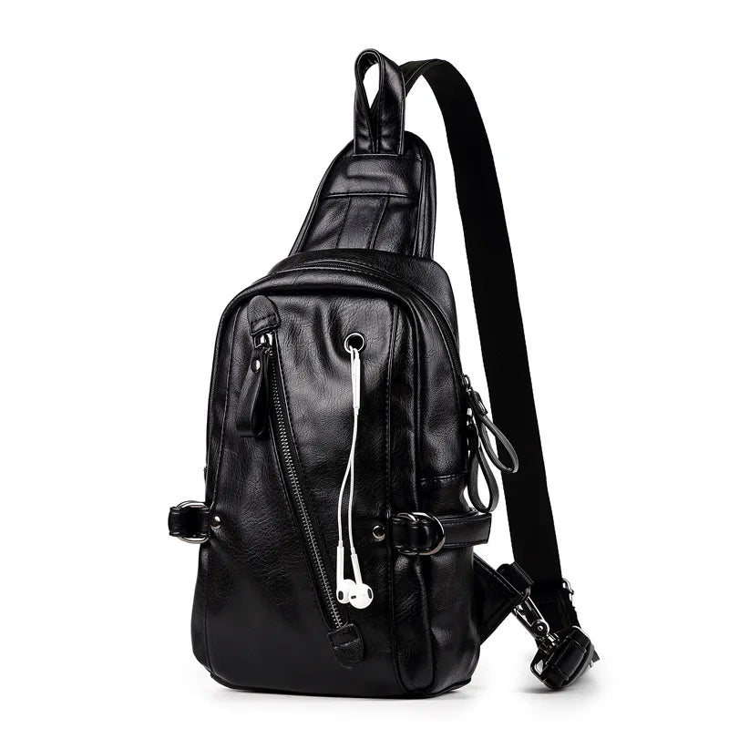 Men's High Style PU Leather Chest Bag Solid Shoulder Bag