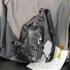 Men's High Style PU Leather Chest Bag Solid Shoulder Bag