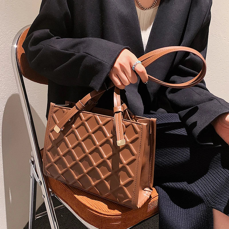 High Pu Shoulder Bag for Women High-End Lingge Handbag Casual