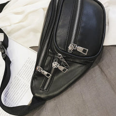 Women Chest Crossbody Bag Wide Strap Soft Leather Shoulder Bag
