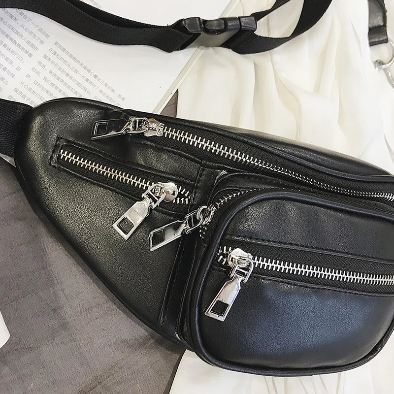 Women Chest Crossbody Bag Wide Strap Soft Leather Shoulder Bag