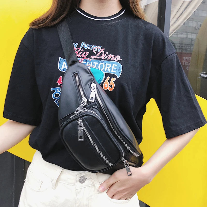 Women Chest Crossbody Bag Wide Strap Soft Leather Shoulder Bag