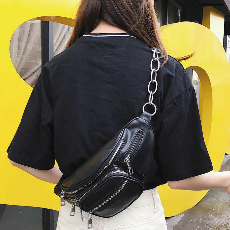 Women Chest Crossbody Bag Wide Strap Soft Leather Shoulder Bag