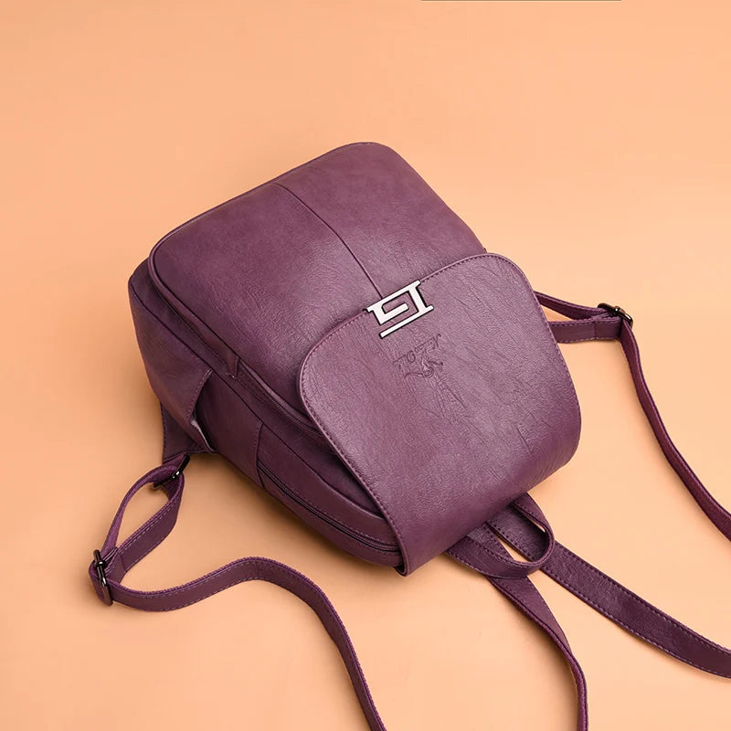 Women Leather Travel Backpack Vintage Ladies Shoulder Bag Multifunction