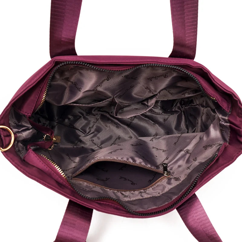 Women's Nylon Shoulder Crossbody Bag Top-Handle Tote Messenger Bag Purple