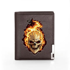 High Fire Skull Cover Wallet Slim Credit Card/ID Holders Male Short Purse