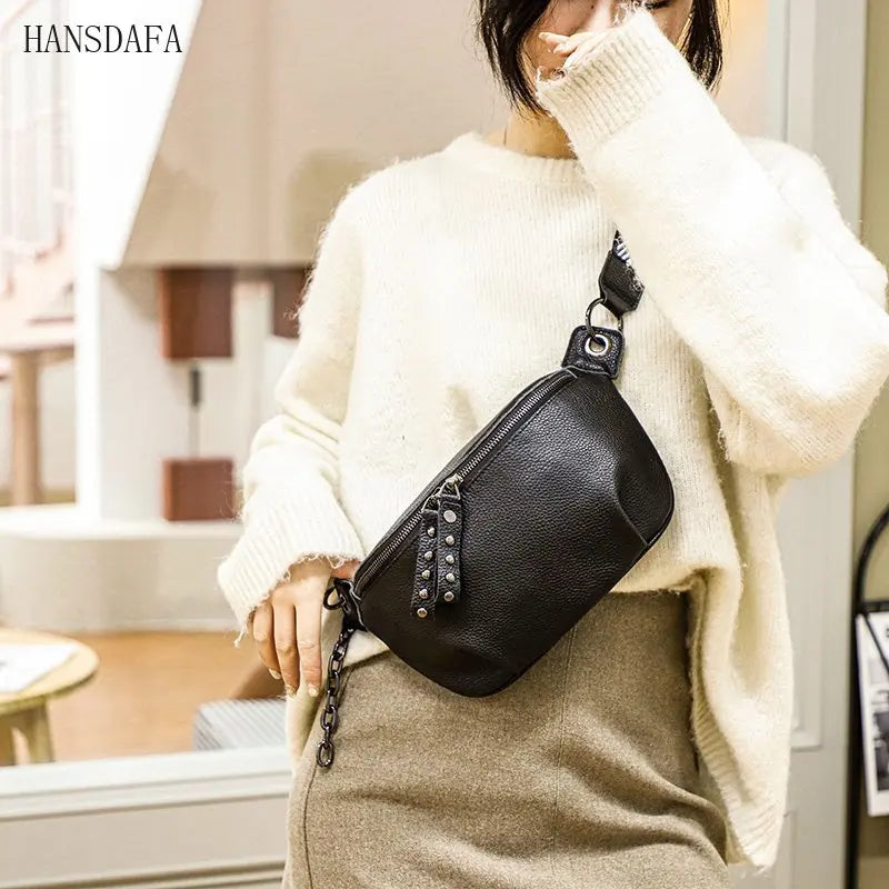 High First layer cowhide Women Handbag 100% Leather Ladies Shoulder Bag Chain