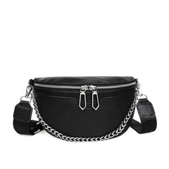 Leather Chest Pack Chain Crossbody Bag Real Cowhide Waist Bag