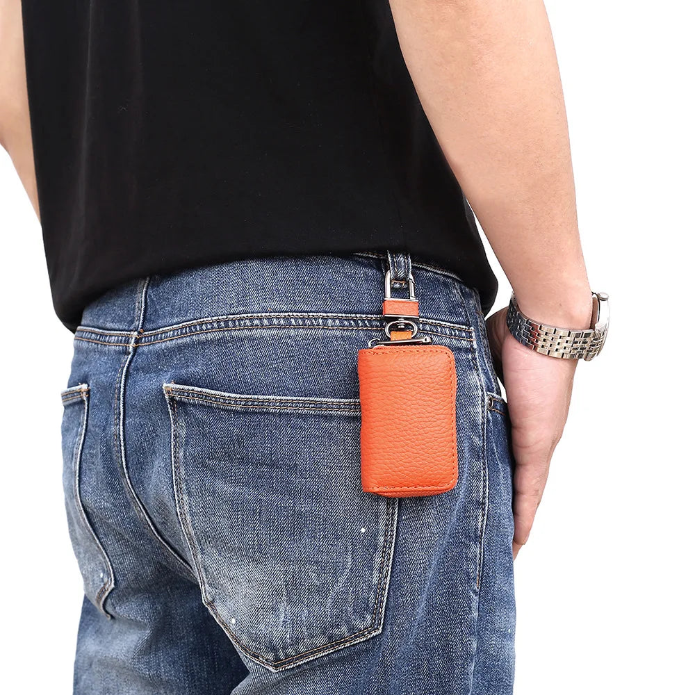 Leather Car Key Holder Zipper Wallet for Men