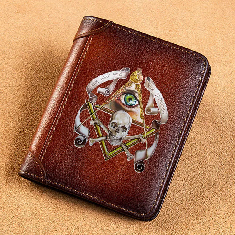 Leather Wallet Eye of God Masonic Skull Print Standard Purse BK463