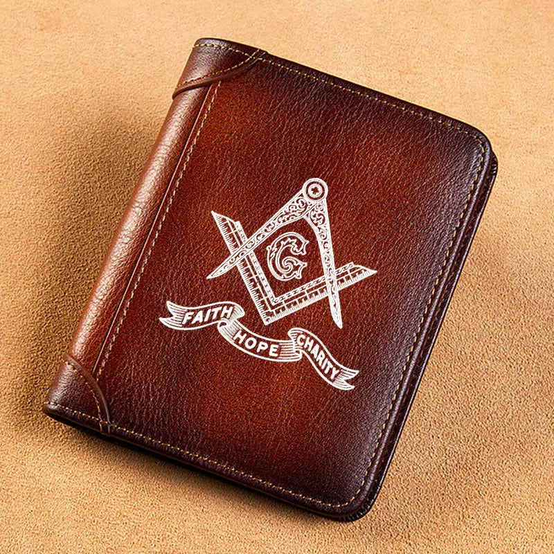 Leather Masonic Symbol Wallet Faith Hope Charity BK900