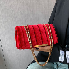 Velvet Chains Shoulder Bag Women Western Style Autumn Winter Messenger Bag