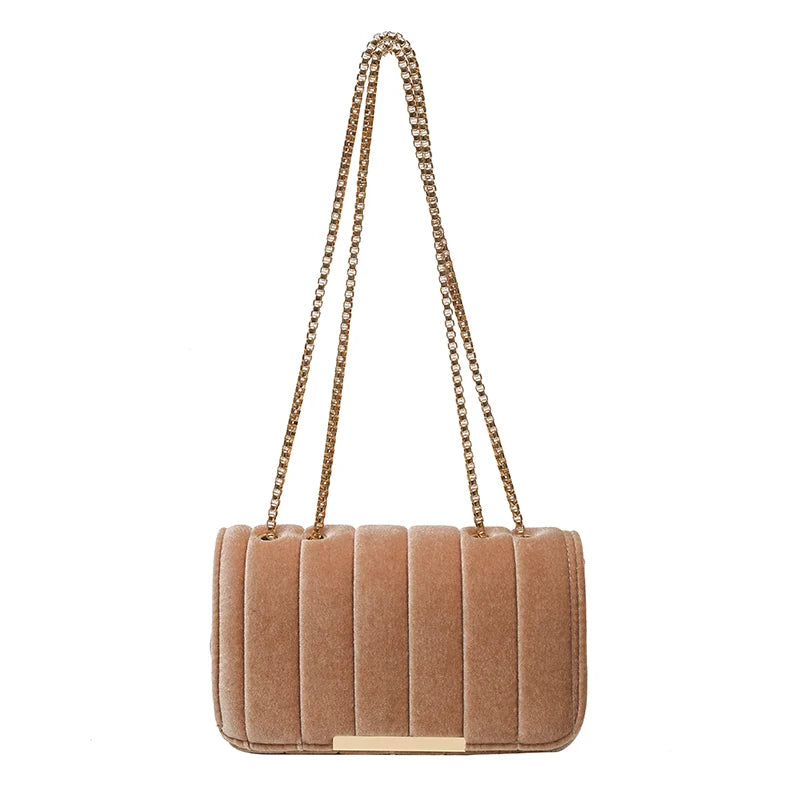 Velvet Chains Shoulder Bag Women Western Style Autumn Winter Messenger Bag