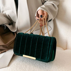 Velvet Chains Shoulder Bag Women Western Style Autumn Winter Messenger Bag