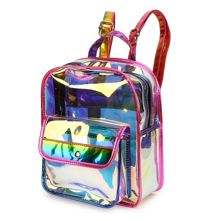 Hologram Women Backpack PVC Laser School Bag Teen Girls Travel Waterproof