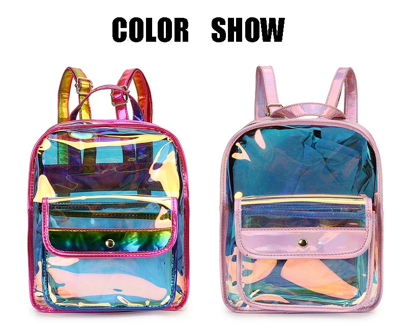 Hologram Women Backpack PVC Laser School Bag Teen Girls Travel Waterproof