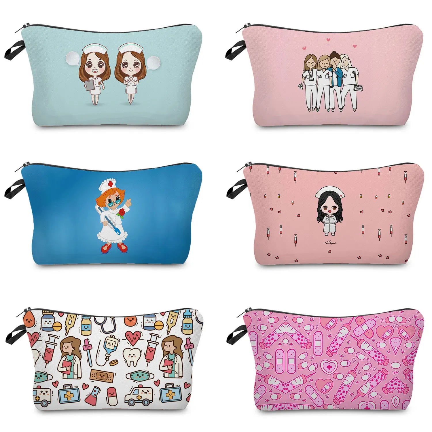 Nurse Cartoon Printed Cosmetic Bag Waterproof Makeup Storage Pouch