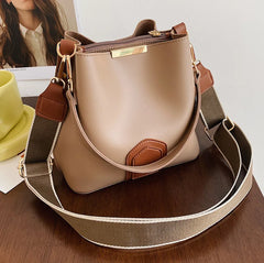 Messenger Bucket Bag Wide Shoulder Strap Retro Handbag