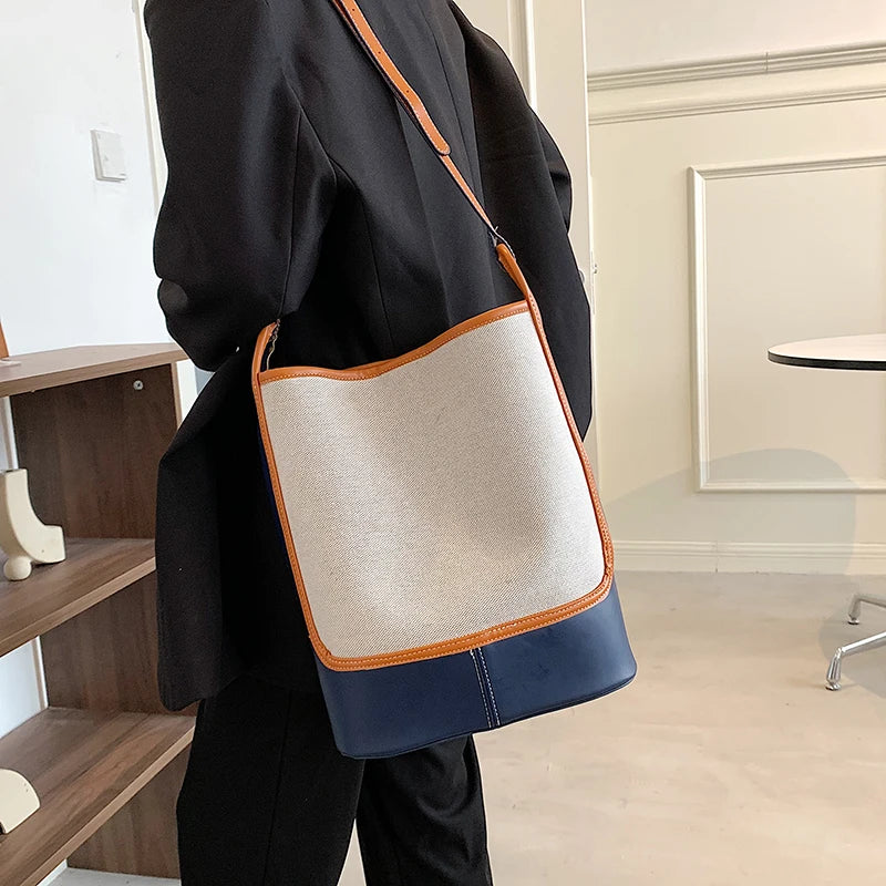 Vintage Panelled Bucket Bag Set Casual Shoulder Handbag Crossbody Bags