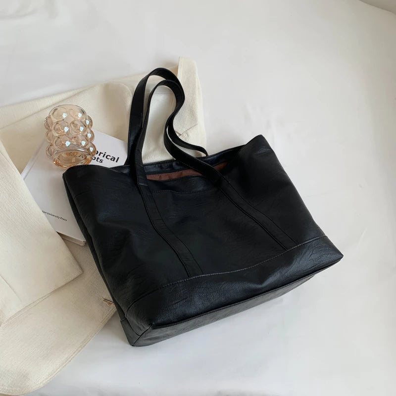 Large Capacity Soft Leather Women Bag Travel Shoulder Bag Tote Shopper Handbag