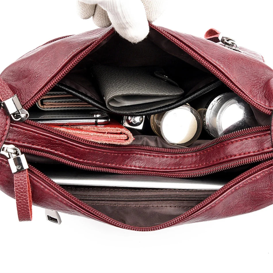Large PU Leather Tote Bag Women Casual Shoulder Crossbody Female