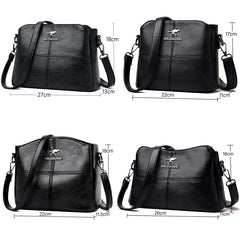 High Leather Crossbody Bag For Women 3 Layers 2 Shoulder Strap Messenger Bag