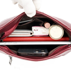 High Leather Crossbody Bag For Women 3 Layers 2 Shoulder Strap Messenger Bag