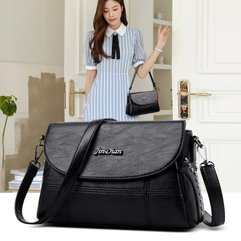 Leather Square Shoulder Bag Small Crossbody Handbag for Women