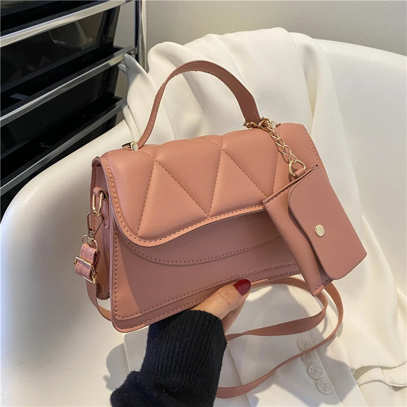 Leather Tote Bag Chain Handle Shoulder Bag Small Square Bag