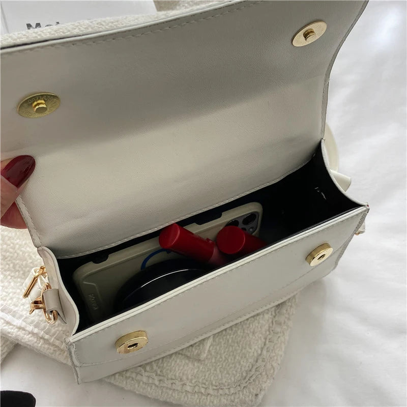 Leather Tote Bag Chain Handle Shoulder Bag Small Square Bag