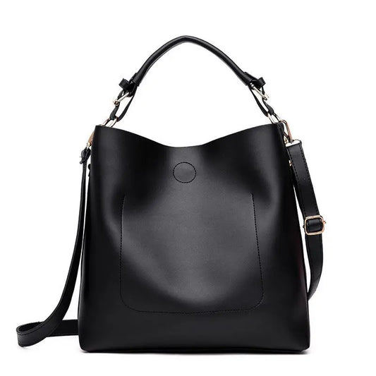 High Leather Women Bag Bucket Shoulder Bags Solid Big Capacity Tote
