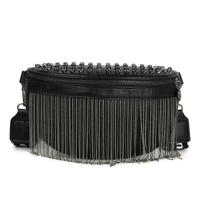 Leather Crossbody Bags Rivet Shoulder Handbag Metal Tassel Saddle Bags