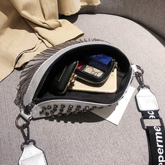 Leather Crossbody Bags Rivet Shoulder Handbag Metal Tassel Saddle Bags