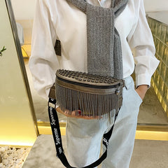 Leather Crossbody Bags Rivet Shoulder Handbag Metal Tassel Saddle Bags